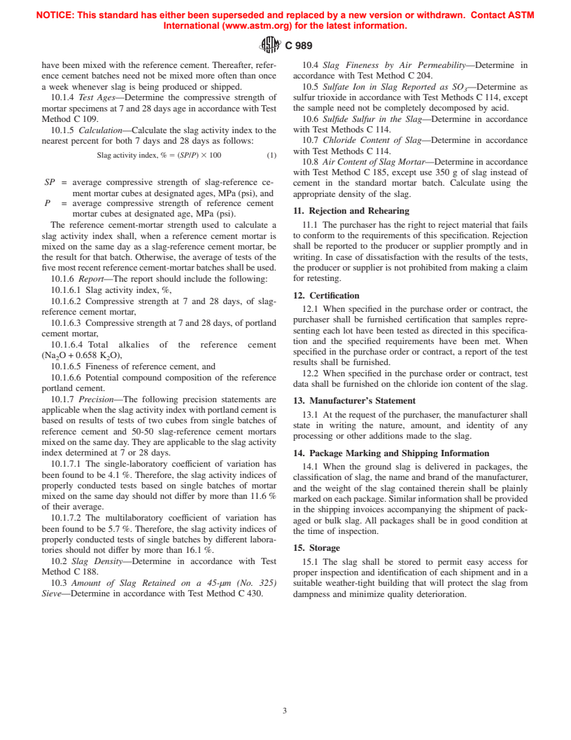 ASTM C989-99 - Standard Specification for Ground Granulated Blast-Furnace Slag for Use in Concrete and Mortars