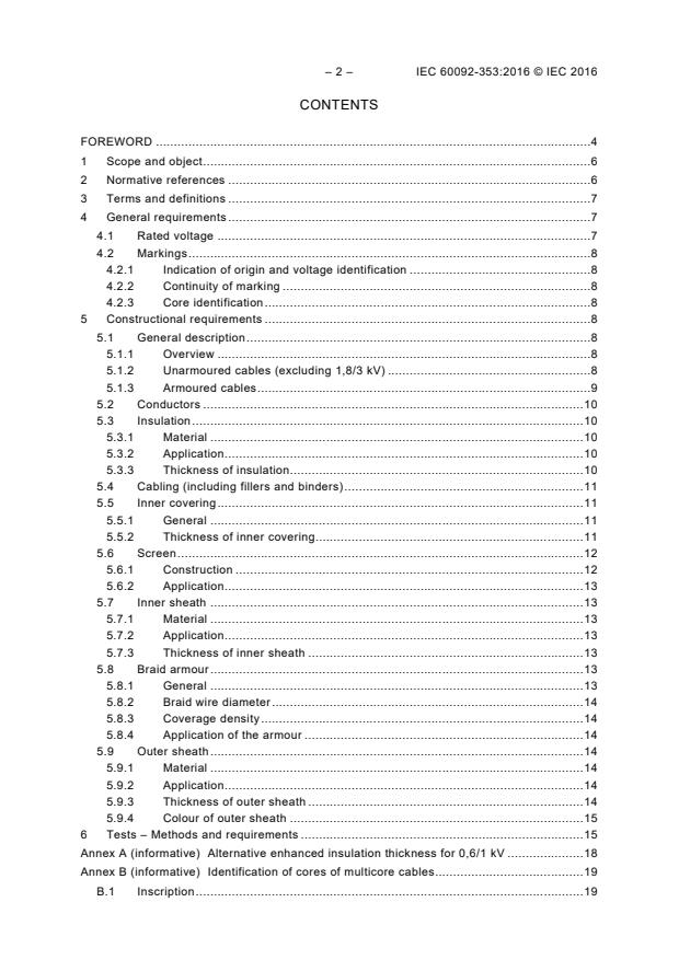 IEC 60092-353:2016 IEC 60092-353:2016 - Electrical installations in ships - Part 353: Power cables for rated voltages 1 kV and 3 kV - Page 4 preview