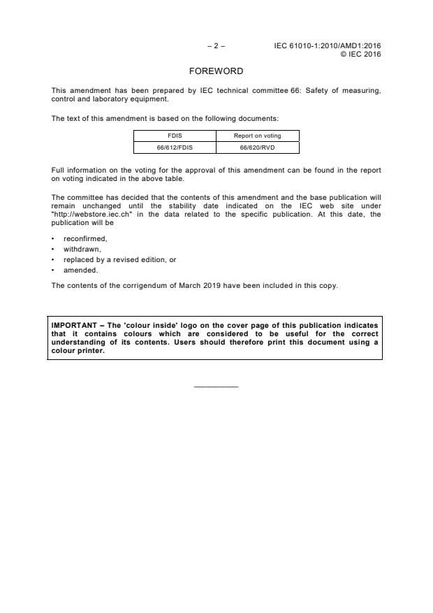 IEC 61010-1:2010/AMD1:2016 IEC 61010-1:2010/AMD1:2016 - Amendment 1 - Safety requirements for electrical equipment for measurement, control, and laboratory use - Part 1: General requirements - Page 4 preview