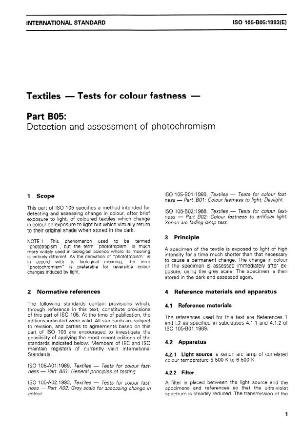 ISO 105-B05:1993 - Textiles -- Tests for colour fastness