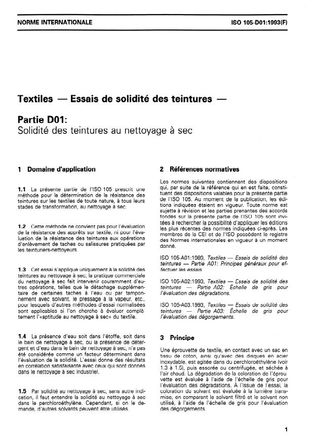 ISO 105-D01:1993 - Textiles -- Essais de solidité des teintures