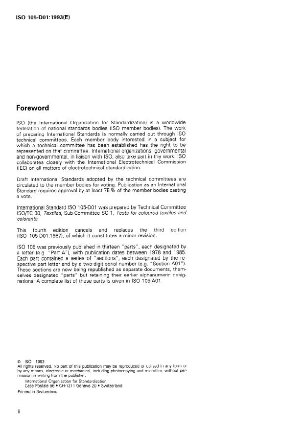ISO 105-D01:1993 ISO 105-D01:1993 - Textiles -- Tests for colour fastness - Page 2 preview
