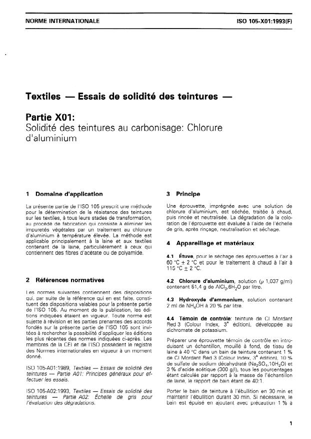 ISO 105-X01:1993 - Textiles -- Essais de solidité des teintures