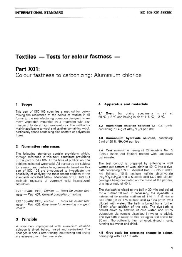 ISO 105-X01:1993 - Textiles -- Tests for colour fastness