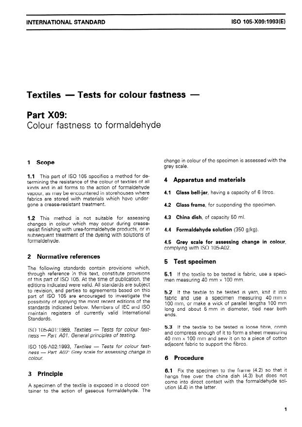 ISO 105-X09:1993 - Textiles -- Tests for colour fastness