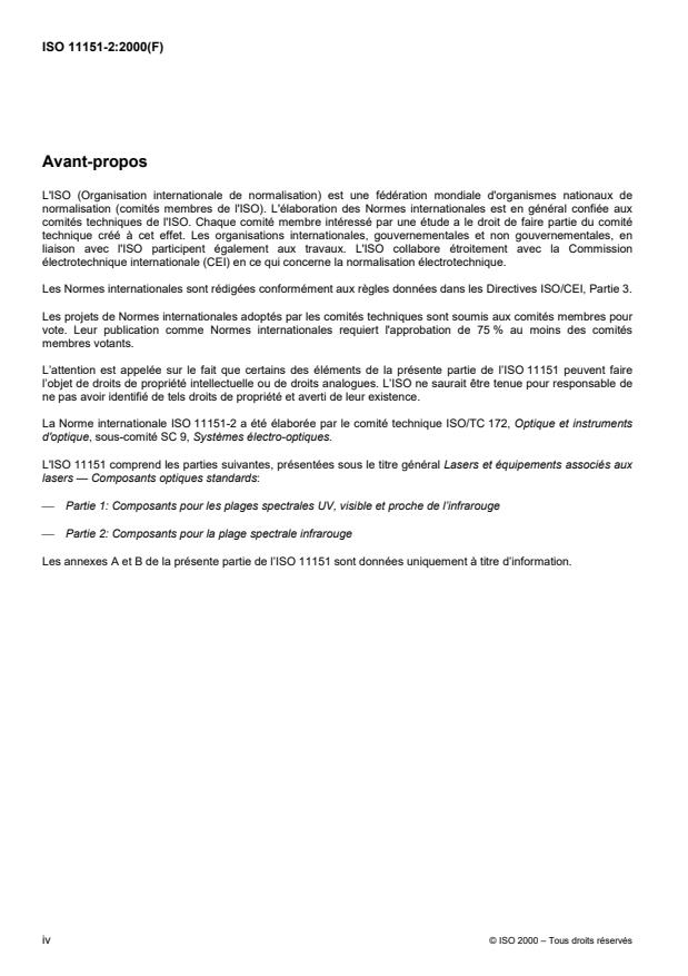 ISO 11151-2:2000 ISO 11151-2:2000 - Lasers et équipements associés aux lasers -- Composants optiques standards - Page 4 preview