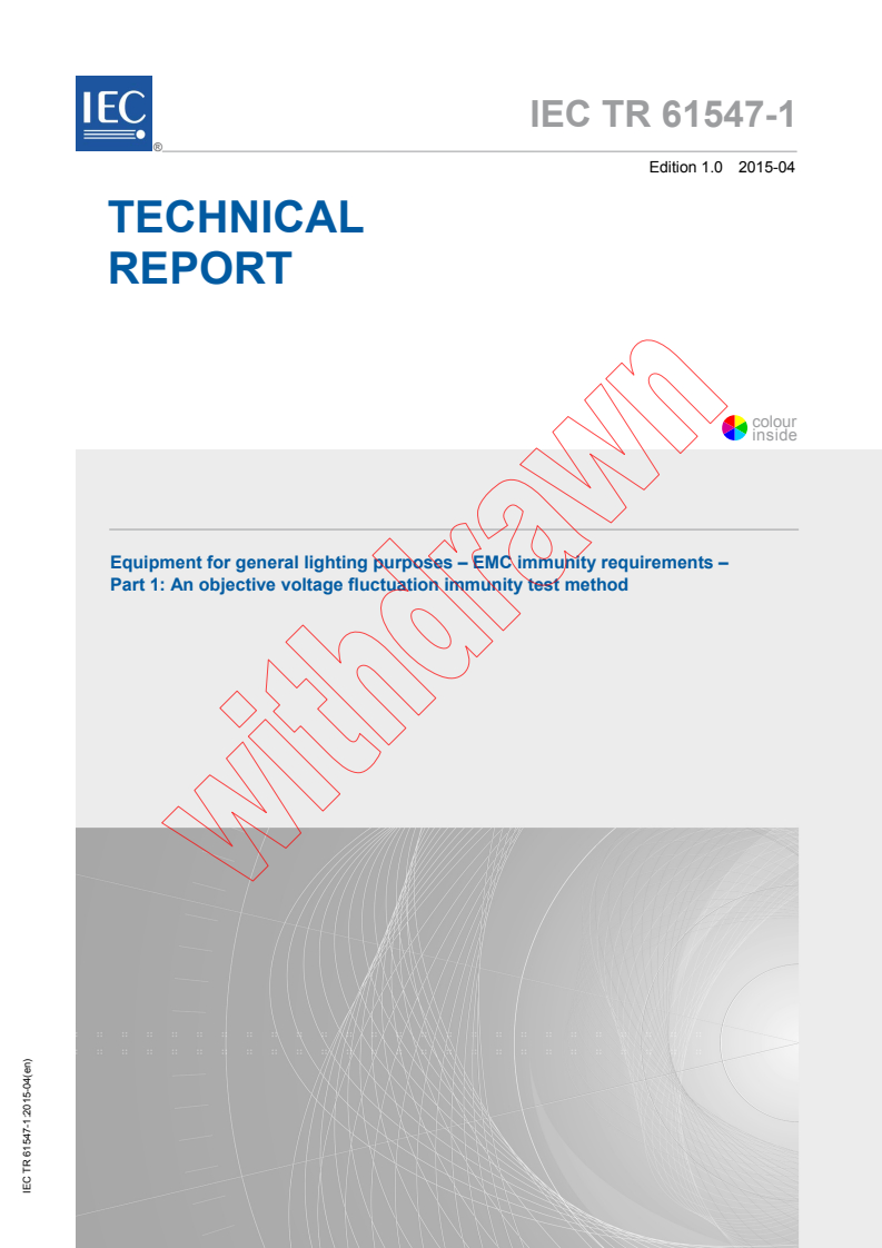 IEC TR 61547-1:2015 - Equipment for general lighting purposes - EMC immunity requirements - Part 1: An objective voltage fluctuation immunity test method
Released:4/29/2015
Isbn:9782832226490