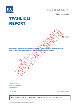 IEC TR 61547-1:2015 - Equipment for general lighting purposes - EMC immunity requirements - Part 1: An objective voltage fluctuation immunity test method
Released:4/29/2015
Isbn:9782832226490 - Page 3 preview