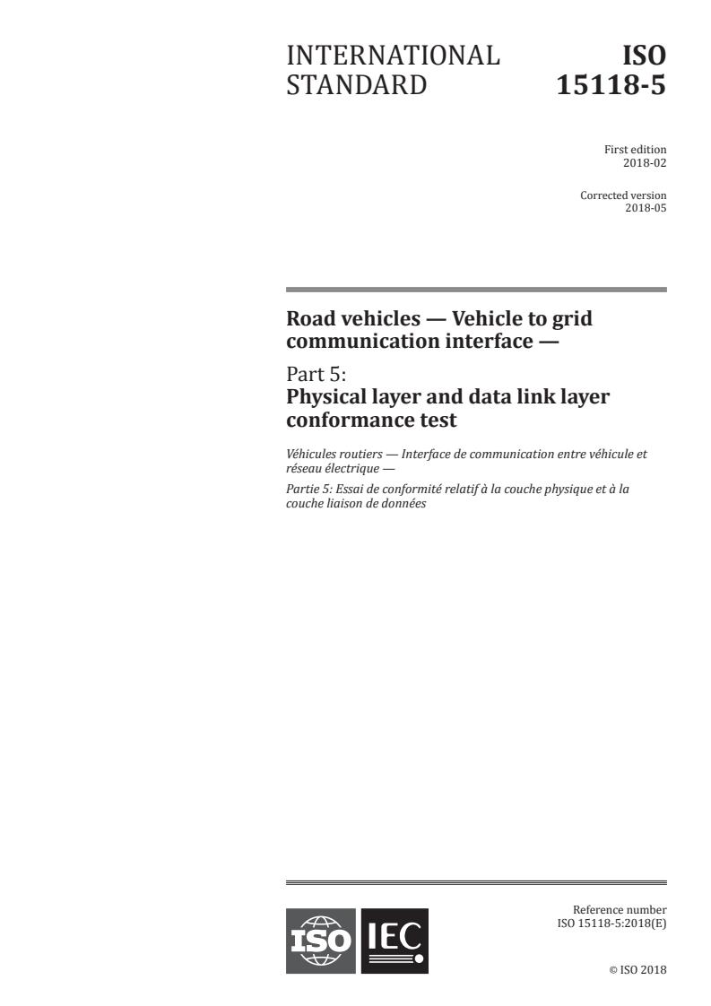 ISO 15118-5:2018 - Road vehicles - Vehicles to grid communication interface - Part 5: Physical and data link layer conformance tests