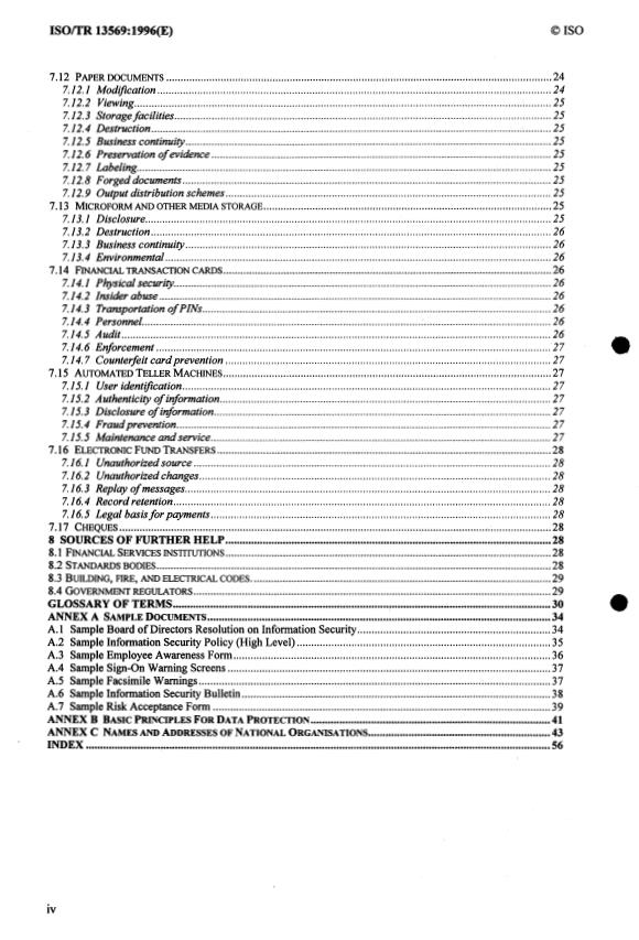 ISO/TR 13569:1996 ISO/TR 13569:1996 - Banking, securities and other financial services -- Information security guidelines - Page 4 preview