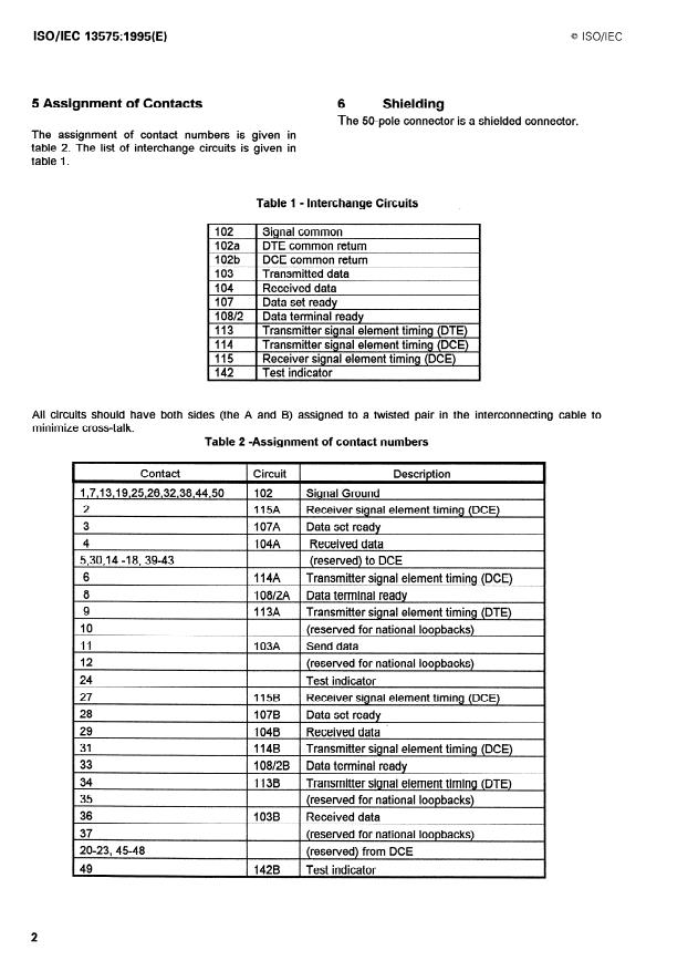 ISO/IEC 13575:1995 ISO/IEC 13575:1995 - Information technology -- Telecommunications and information exchange between systems -- 50-pole interface connector mateability dimensions and contact number assignments - Page 4 preview