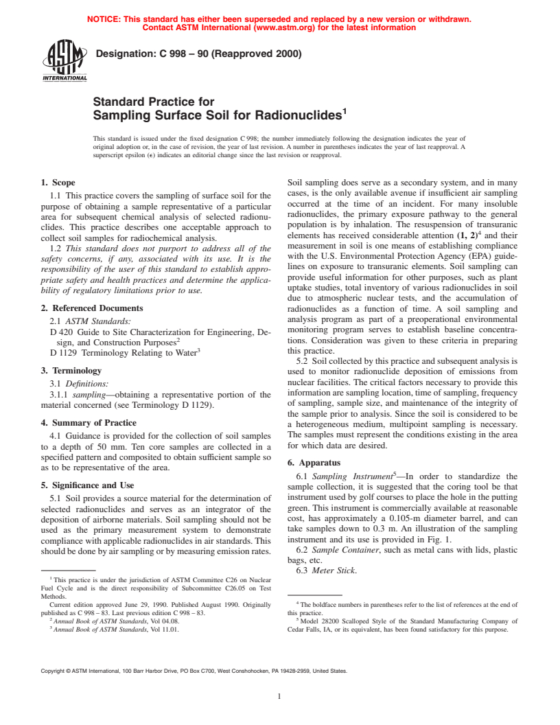 ASTM C998-90(2000) - Standard Practice for Sampling Surface Soil for Radionuclides