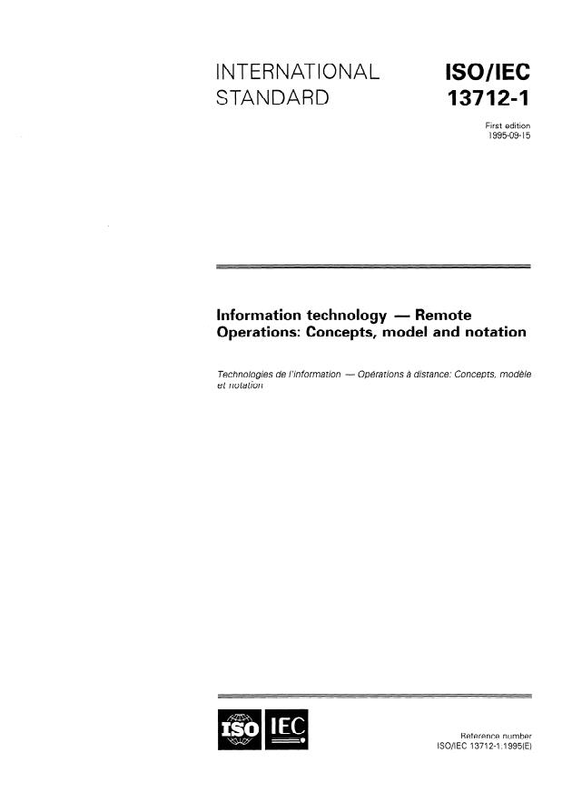 ISO/IEC 13712-1:1995 - Information technology -- Remote Operations: Concepts, model and notation