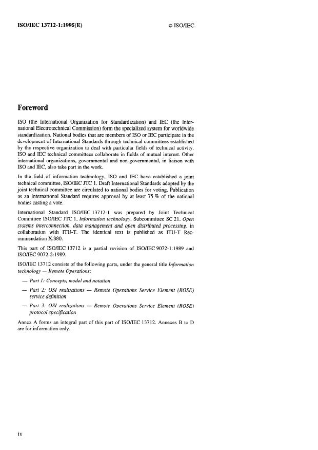 ISO/IEC 13712-1:1995 ISO/IEC 13712-1:1995 - Information technology -- Remote Operations: Concepts, model and notation - Page 4 preview