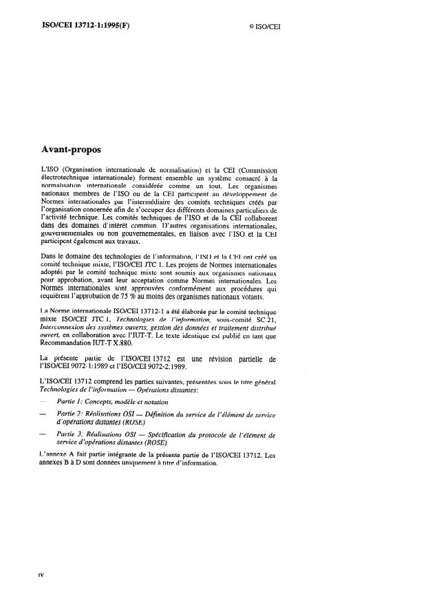 ISO/IEC 13712-1:1995 ISO/IEC 13712-1:1995 - Technologies de l'information -- Opérations distantes: Concepts, modele et notation - Page 4 preview