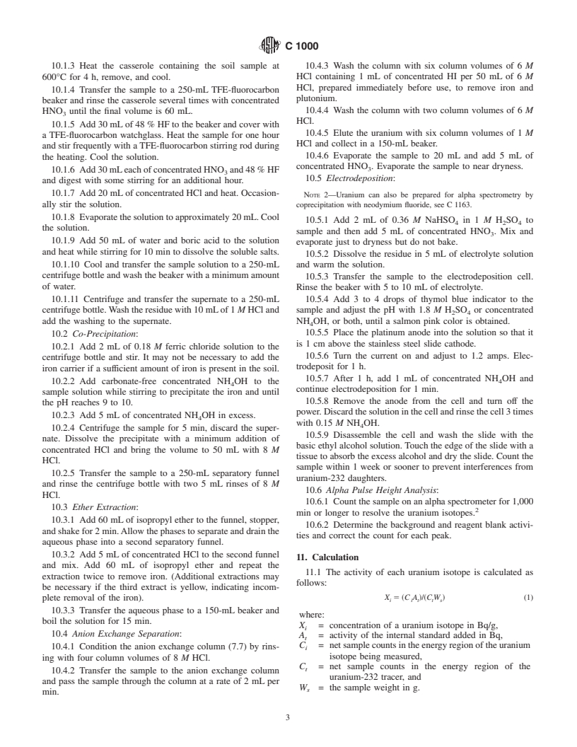 ASTM C1000-00 - Standard Test Method for Radiochemical Determination of Uranium Isotopes in Soil by Alpha Spectrometry