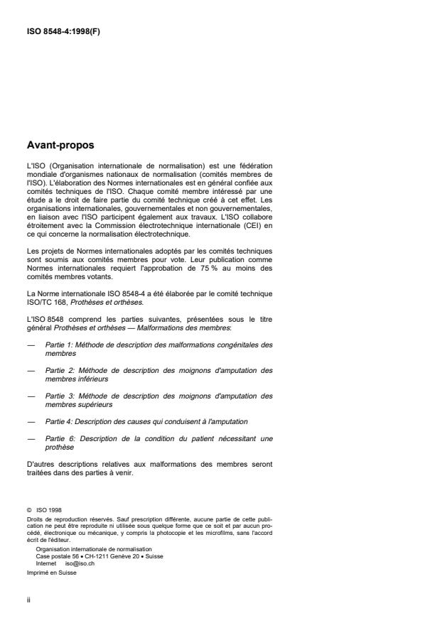 ISO 8548-4:1998 ISO 8548-4:1998 - Protheses et ortheses -- Malformations des membres - Page 2 preview