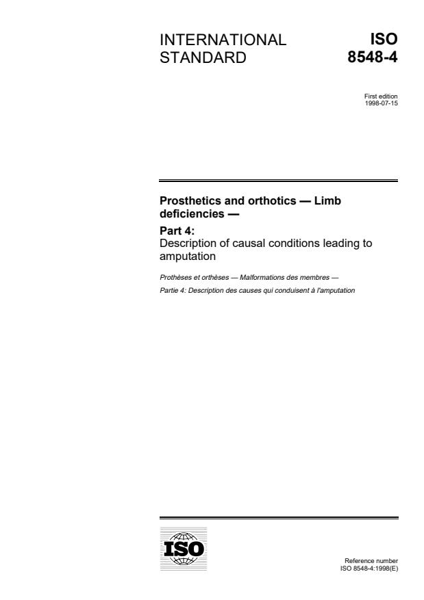 ISO 8548-4:1998 - Prosthetics and orthotics -- Limb deficiencies