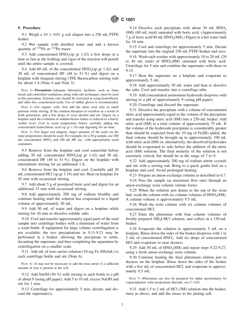 ASTM C1001-00 - Standard Test Method for Radiochemical Determination of Plutonium in Soil by Alpha Spectroscopy