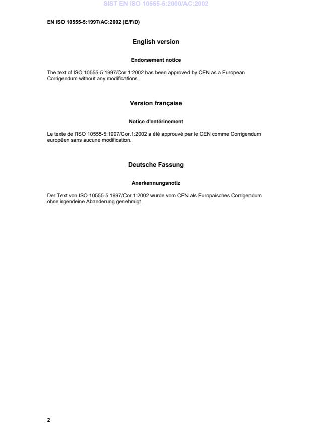 EN ISO 10555-5:1997/AC:2002 EN ISO 10555-5:2000/AC:2002 - Page 4 preview