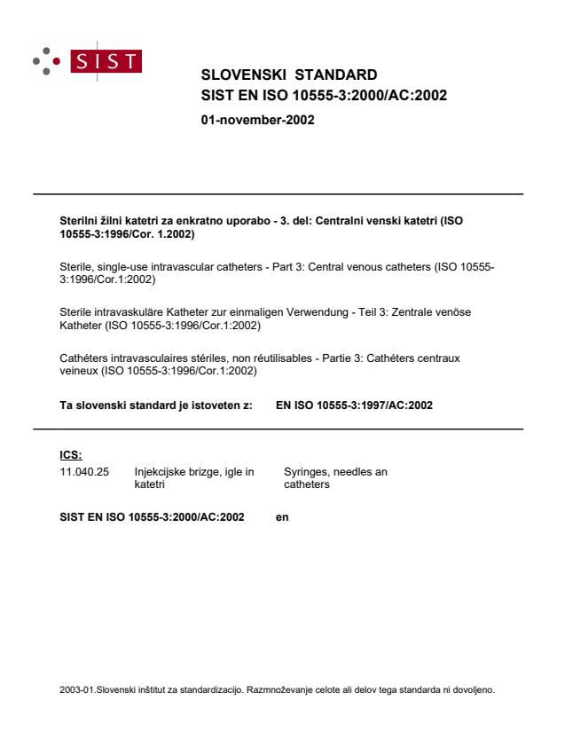 EN ISO 10555-3:2000/AC:2002