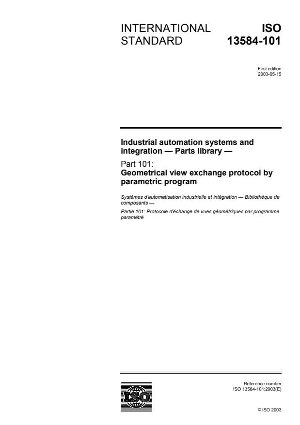 ISO 13584-101:2003 - Industrial automation systems and integration -- Parts library