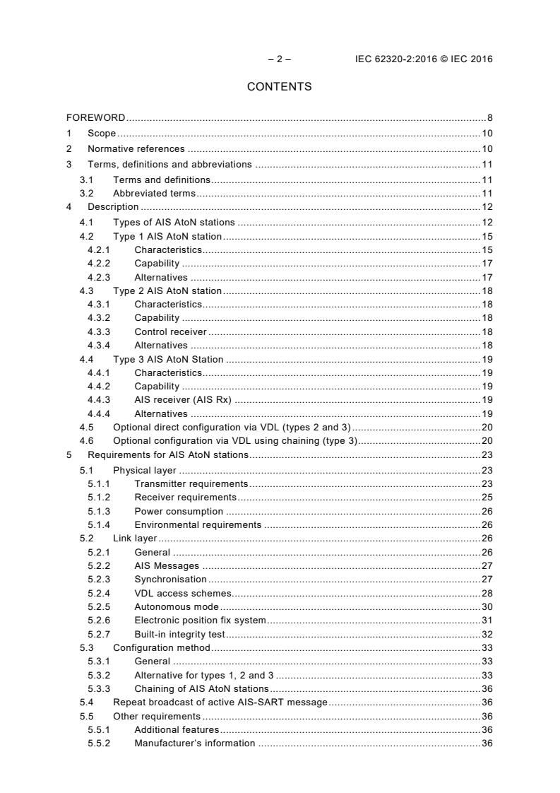 IEC 62320-2:2016 IEC 62320-2:2016 - Maritime navigation and radiocommunication equipment and systems - Automatic identification system (AIS) - Part 2: AIS AtoN Stations - Operational and performance requirements, methods of testing and required test results - Page 4 preview