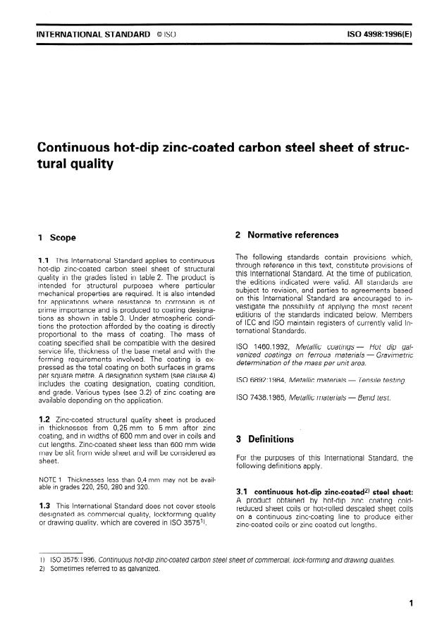 ISO 4998:1996 - Continuous hot-dip zinc-coated carbon steel sheet of structural quality