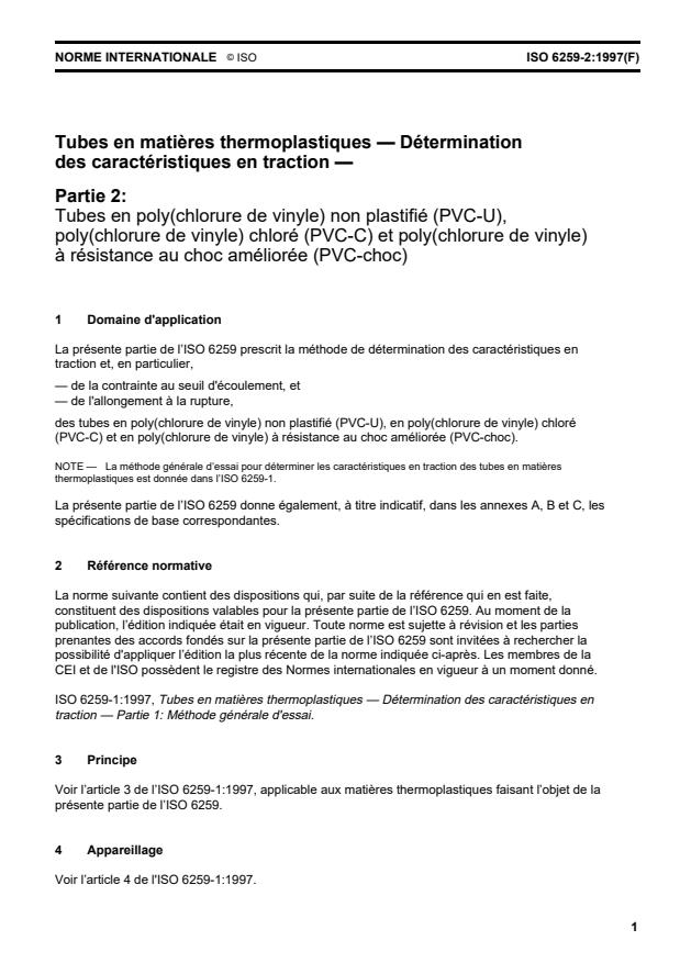 ISO 6259-2:1997 - Tubes en matieres thermoplastiques -- Détermination des caractéristiques en traction