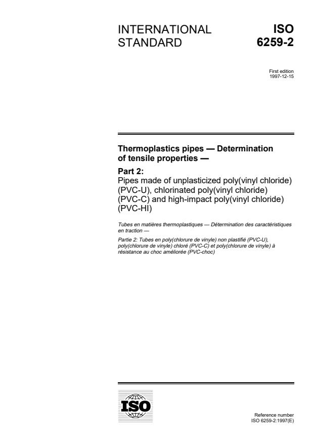 ISO 6259-2:1997 - Thermoplastics pipes -- Determination of tensile properties