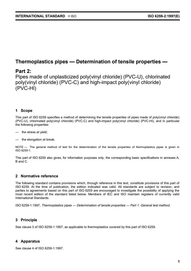 ISO 6259-2:1997 - Thermoplastics pipes -- Determination of tensile properties