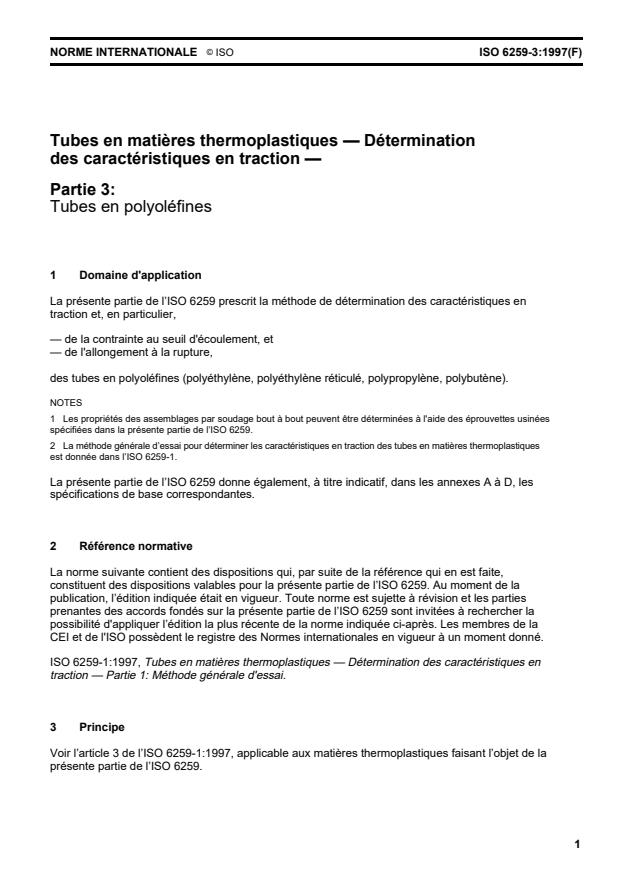ISO 6259-3:1997 - Tubes en matieres thermoplastiques -- Détermination des caractéristiques en traction