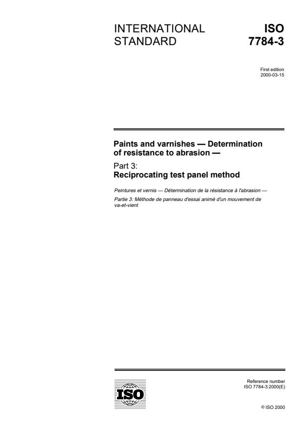 ISO 7784-3:2000 - Paints and varnishes -- Determination of resistance to abrasion