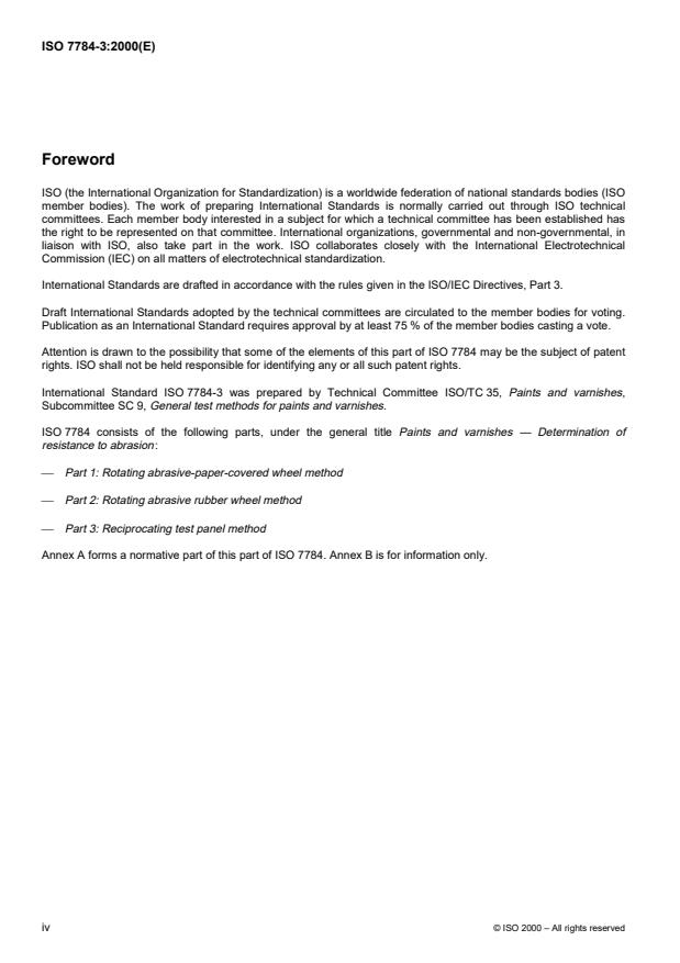 ISO 7784-3:2000 ISO 7784-3:2000 - Paints and varnishes -- Determination of resistance to abrasion - Page 4 preview