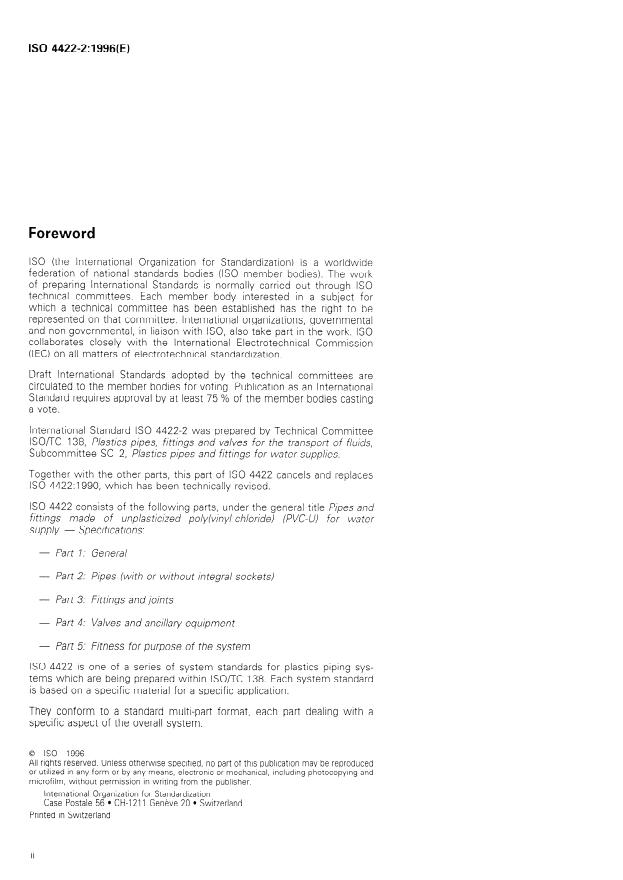 ISO 4422-2:1996 ISO 4422-2:1996 - Pipes and fittings made of unplasticized poly(vinyl chloride) (PVC-U) for water supply -- Specifications - Page 2 preview