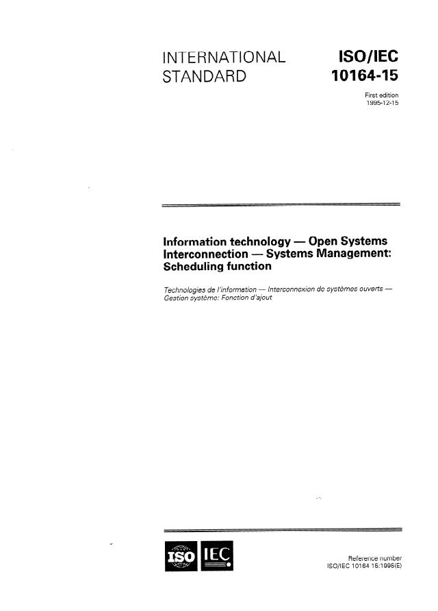 ISO/IEC 10164-15:1995 - Information technology -- Open Systems Interconnection -- Systems Management: Scheduling function