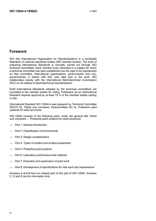 ISO 12944-4:1998 ISO 12944-4:1998 - Paints and varnishes -- Corrosion protection of steel structures by protective paint systems - Page 4 preview