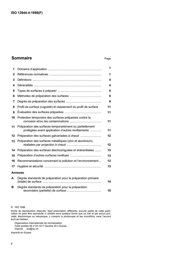ISO 12944-4:1998 ISO 12944-4:1998 - Peintures et vernis -- Anticorrosion des structures en acier par systemes de peinture - Page 2 preview