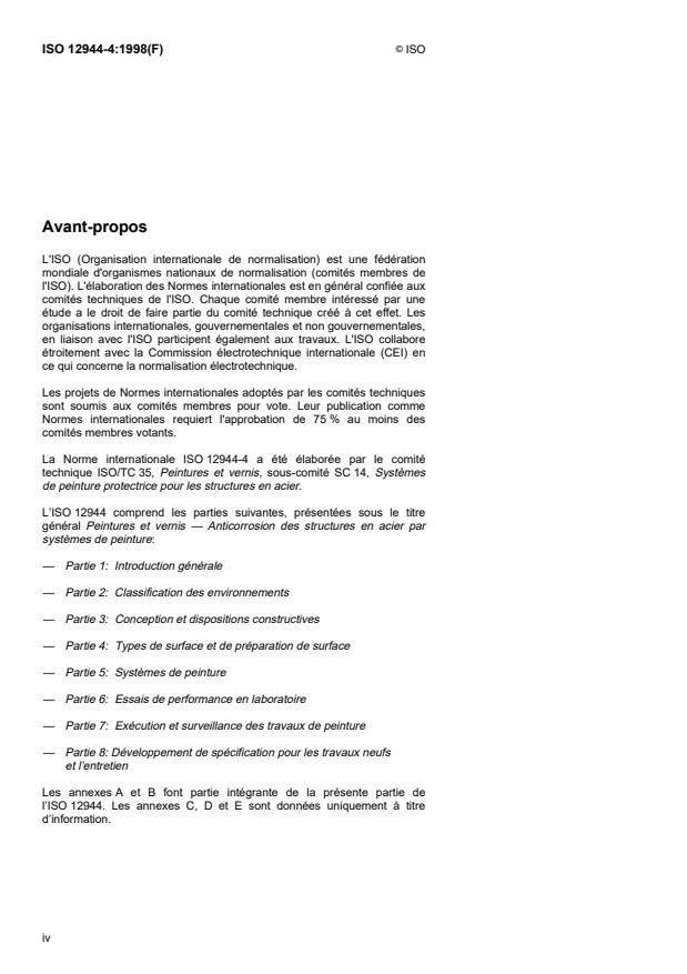 ISO 12944-4:1998 ISO 12944-4:1998 - Peintures et vernis -- Anticorrosion des structures en acier par systemes de peinture - Page 4 preview