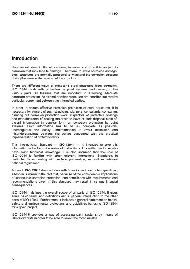 ISO 12944-6:1998 ISO 12944-6:1998 - Paints and varnishes -- Corrosion protection of steel structures by protective paint systems - Page 4 preview