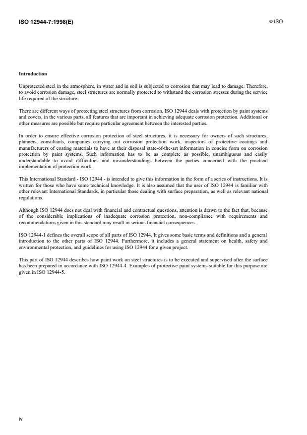 ISO 12944-7:1998 ISO 12944-7:1998 - Paints and varnishes -- Corrosion protection of steel structures by protective paint systems - Page 4 preview