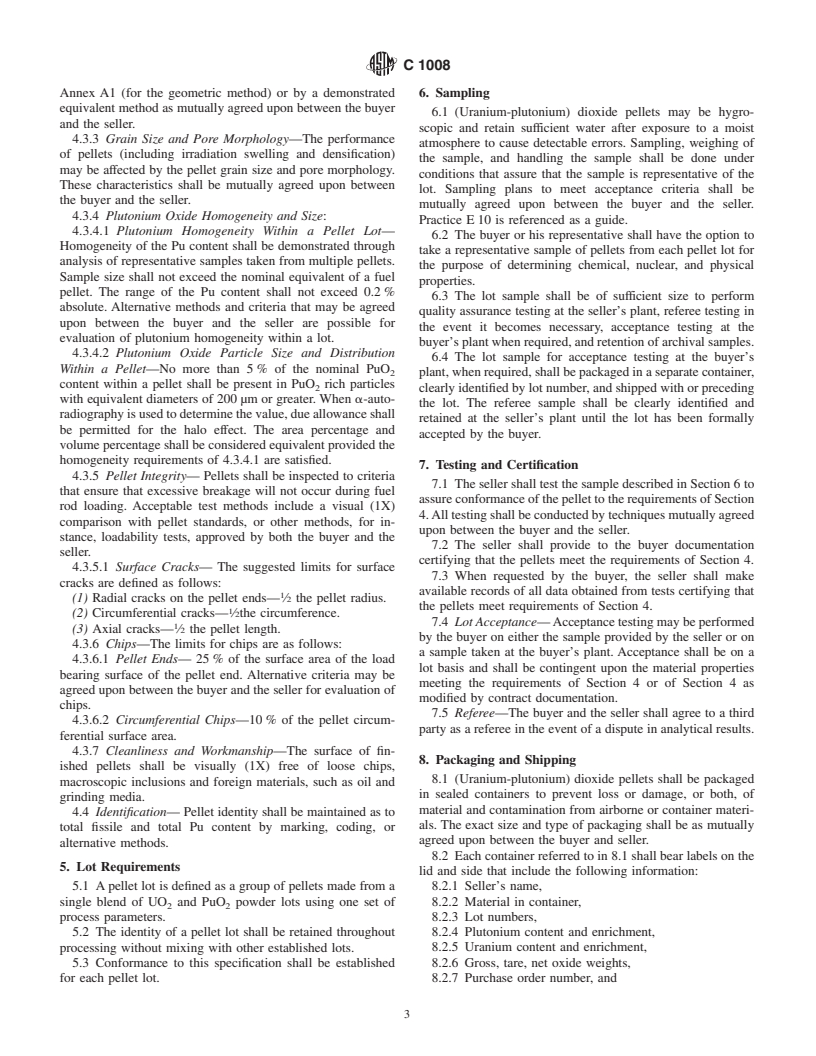 ASTM C1008-99 - Standard Specification for Sintered (Uranium-Plutonium) Dioxide Pellets-Fast Reactor Fuel