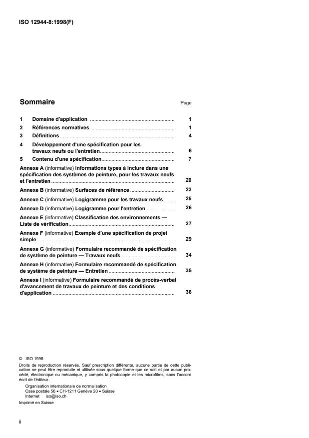 ISO 12944-8:1998 ISO 12944-8:1998 - Peintures et vernis -- Anticorrosion des structures en acier par systemes de peinture - Page 2 preview