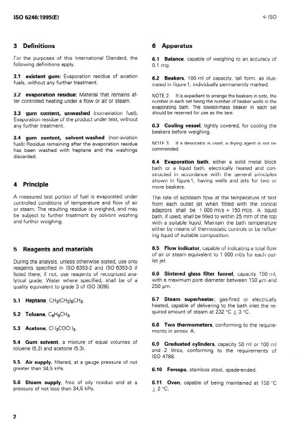 ISO 6246:1995 ISO 6246:1995 - Petroleum products -- Gum content of light and middle distillate fuels -- Jet evaporation method - Page 4 preview
