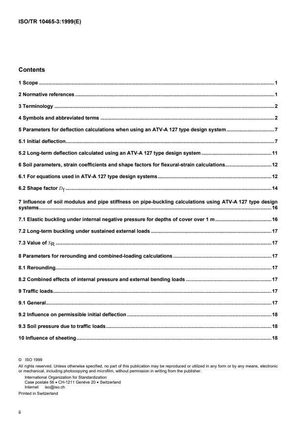 ISO/TR 10465-3:1999 ISO/TR 10465-3:1999 - Underground installation of flexible glass-reinforced thermosetting resin (GRP) pipes - Page 2 preview