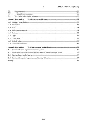 SIST ES 202 746 V1.1.1:2010 ETSI ES 202 746 V1.1.1 (2010-02) - Human Factors (HF); Personalization and User Profile Management; User Profile Preferences and Information - Page 4 preview