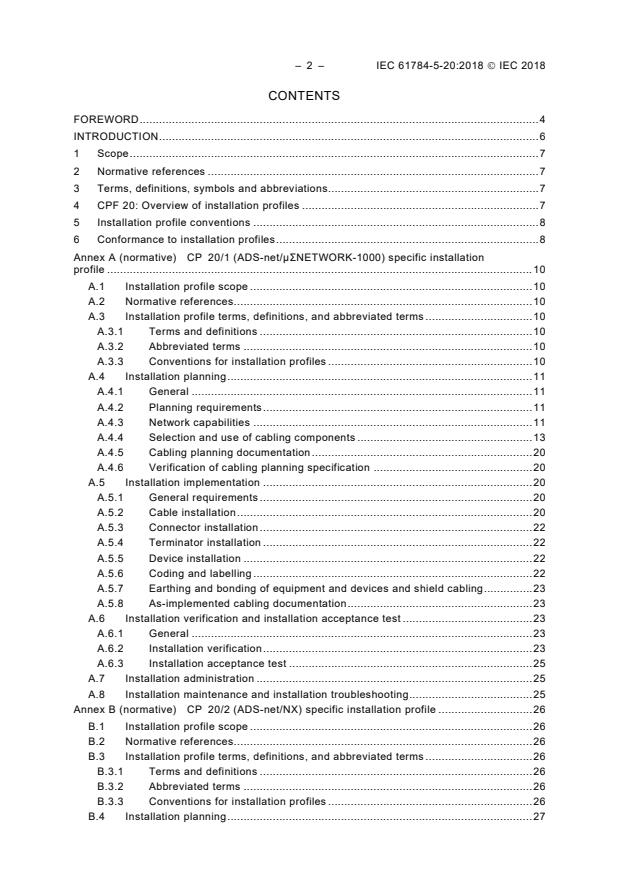 IEC 61784-5-20:2018 IEC 61784-5-20:2018 - Industrial communication networks - Profiles - Part 5-20: Installation of fieldbuses - Installation profiles for CPF 20 - Page 4 preview