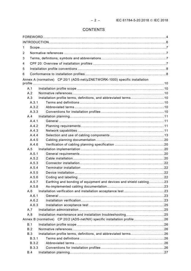 IEC 61784-5-20:2018 IEC 61784-5-20:2018 - Industrial communication networks - Profiles - Part 5-20: Installation of fieldbuses - Installation profiles for CPF 20 - Page 4 preview