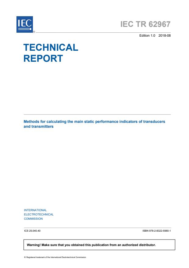 IEC TR 62967:2018 - Methods for calculating the main static performance indicators of transducers and transmitters
