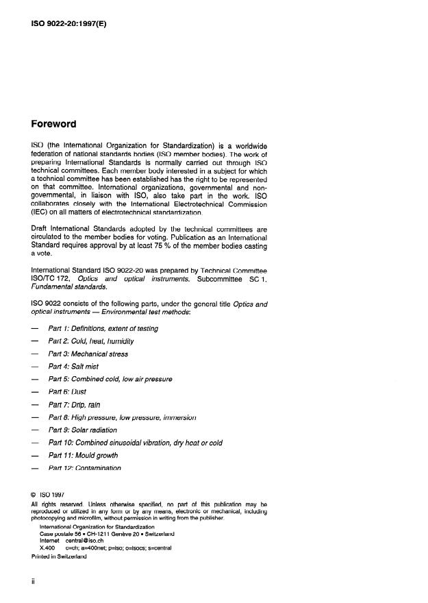 ISO 9022-20:1997 ISO 9022-20:1997 - Optics and optical instruments -- Environmental test methods - Page 2 preview